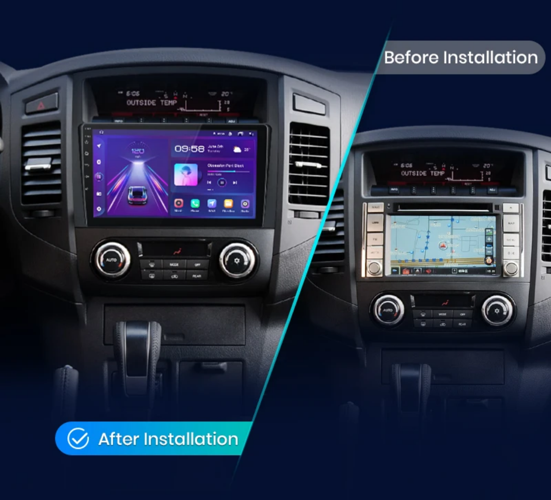 9"android 13,bilstereo Mitsubishi Pajero( 2006--2014) Gps wifi carplay android auto blåtand rds Dsp RAM : 6GB, ROM : 128GB, 4G LTE,ADAS frontkamera