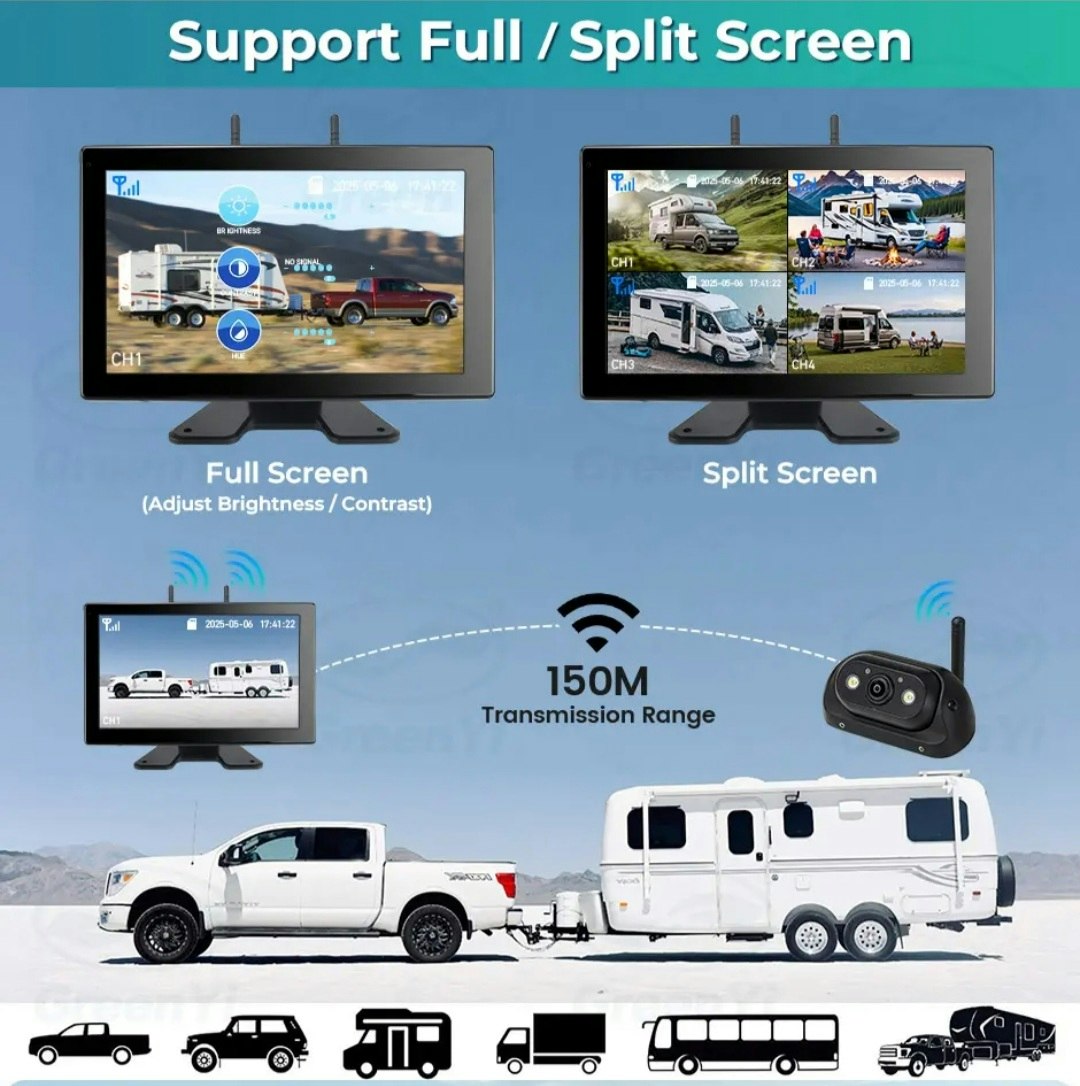 10,1'' AHD trådlös DVR-inspelningsmonitor pekskärm 4-kanals minikamera+ 128GB extra minne
