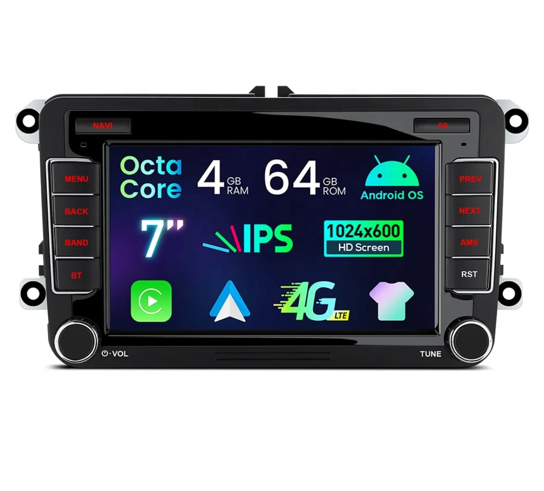 7" android 14 Bilstereo  Volkswagen  bilar ( 2003-- 2014) gps wifi carplay android auto blåtand rds Dsp RAM: 4GB, ROM: 64GB, 4G LTE