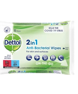 Dettol 2 in 1 Disinfection Wipes for Hands & Surfaces 15 pcs