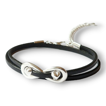 Leather bracelet with infinity and hearts