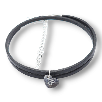 Leather bracelet with engraved heart name/letter