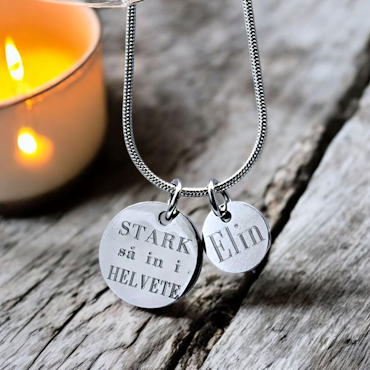 Graverat halsband STARK så in i helvete - personlig tag