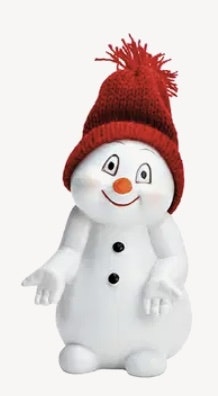 Snögubbe med röd stickad mössa