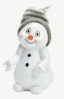 Snögubbe med grå/vit stickad mössa