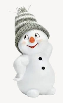 Snögubbe med grå/vit stickad mössa