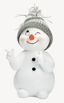 Snögubbe med grå/vit stickad mössa