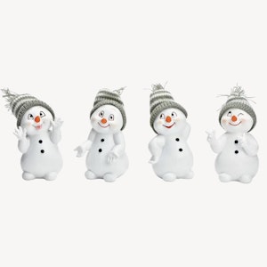 Snögubbe med grå/vit stickad mössa