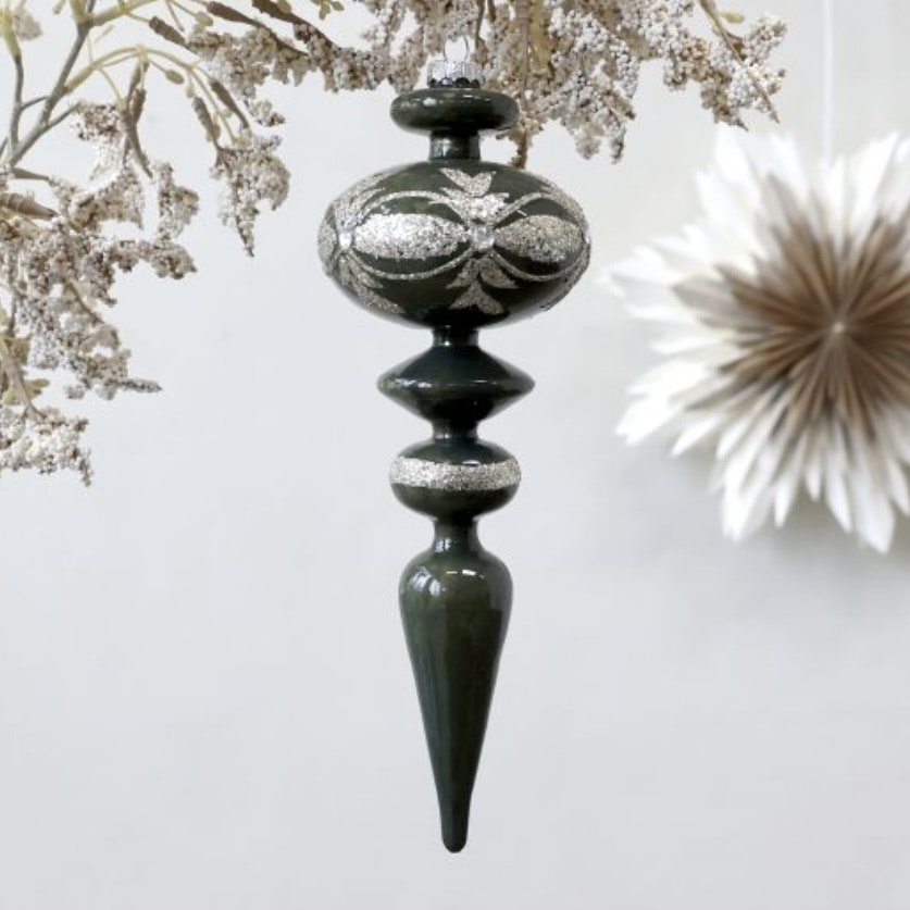 Ornament i glas m. glimmer