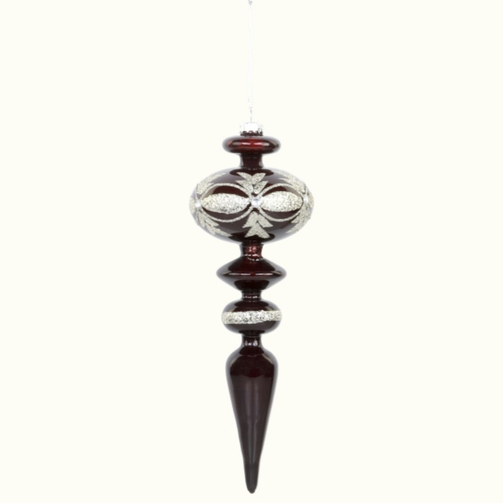Ornament i glas m. glimmer vinröd