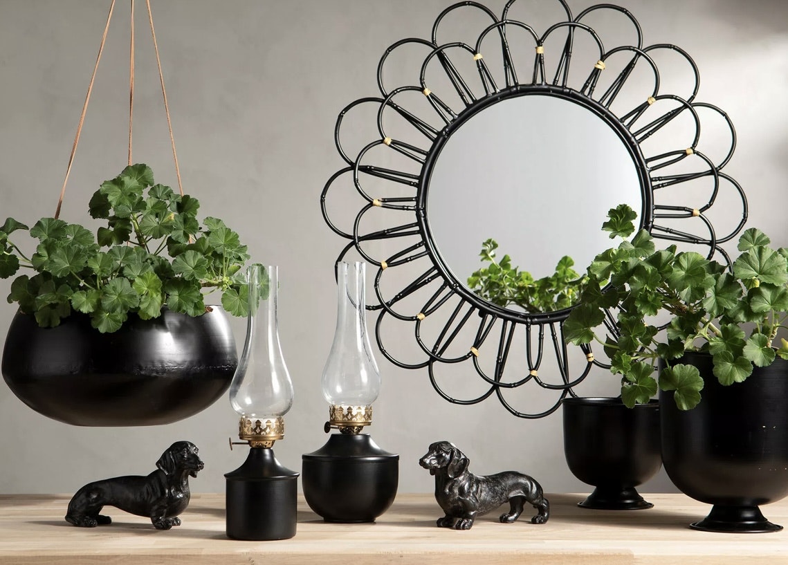 Spegel Rund Svart Metall Bambu