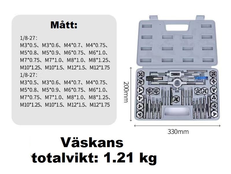 Sats (40 delar): Gängtappar + Skruvmejsel m.m