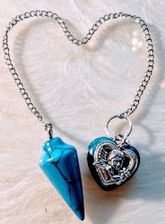 Pendel i mörk turkos med blå onyx och dubbla hjärtan