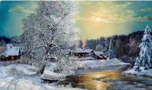 Vinter med lys i vinduene