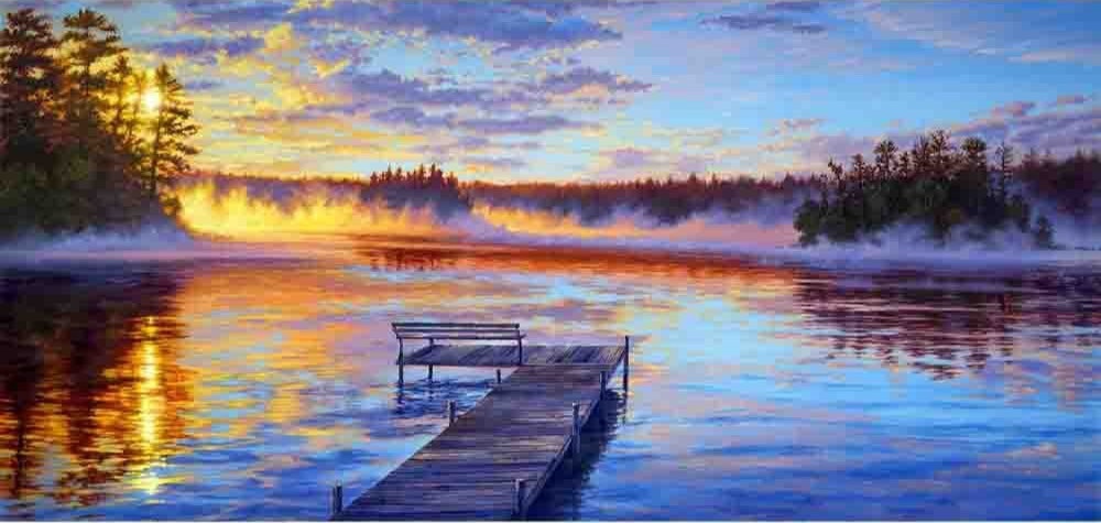 Brygge i solnedgang