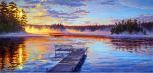 Brygge i solnedgang