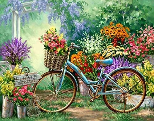 Blå sykkel og blomster