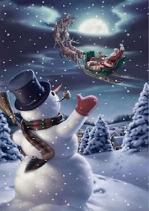 Snømann og nisse sleden