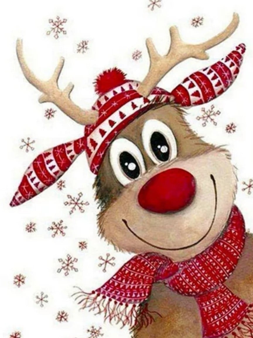 Rudolf med lue og skjerf