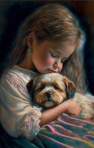 Jente og hund Tenderness child and dog  ©Morgana.fantasy.ai