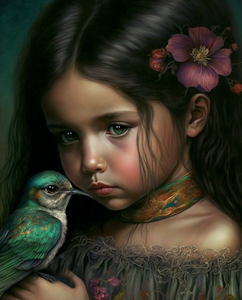 Jente og fugl Sweetness girl with bird  ©Morgana.fantasy.ai