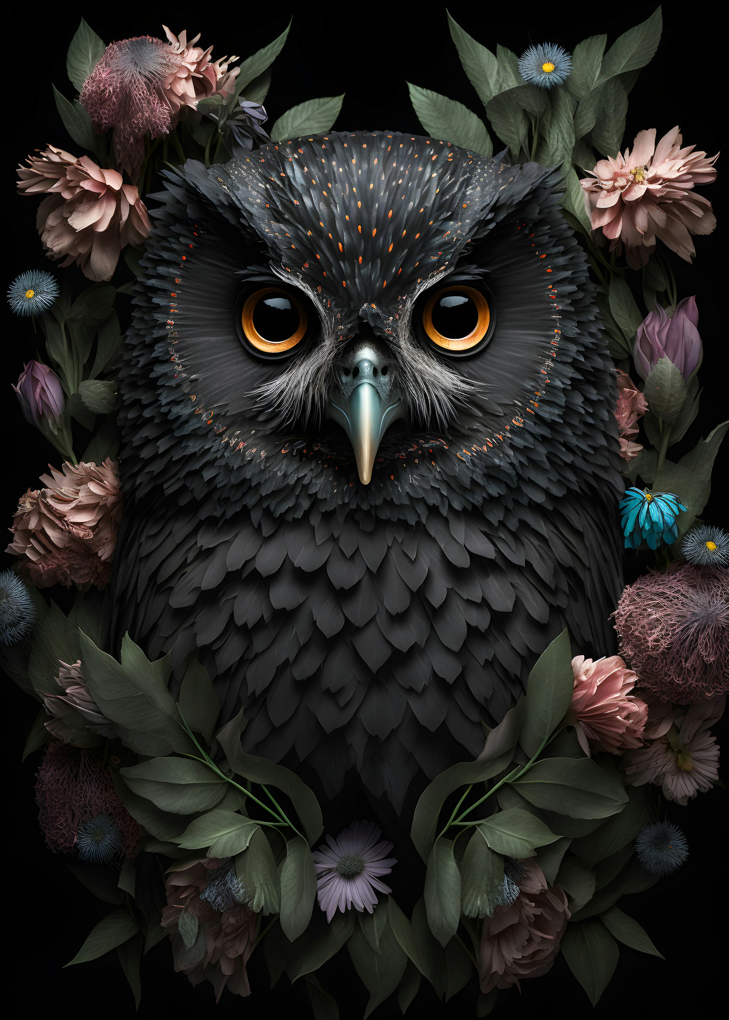 Ugle med rosa blomster ©MK5 studio