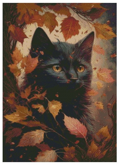 Katt og høstløv med noen AB perler © Vivid Splash