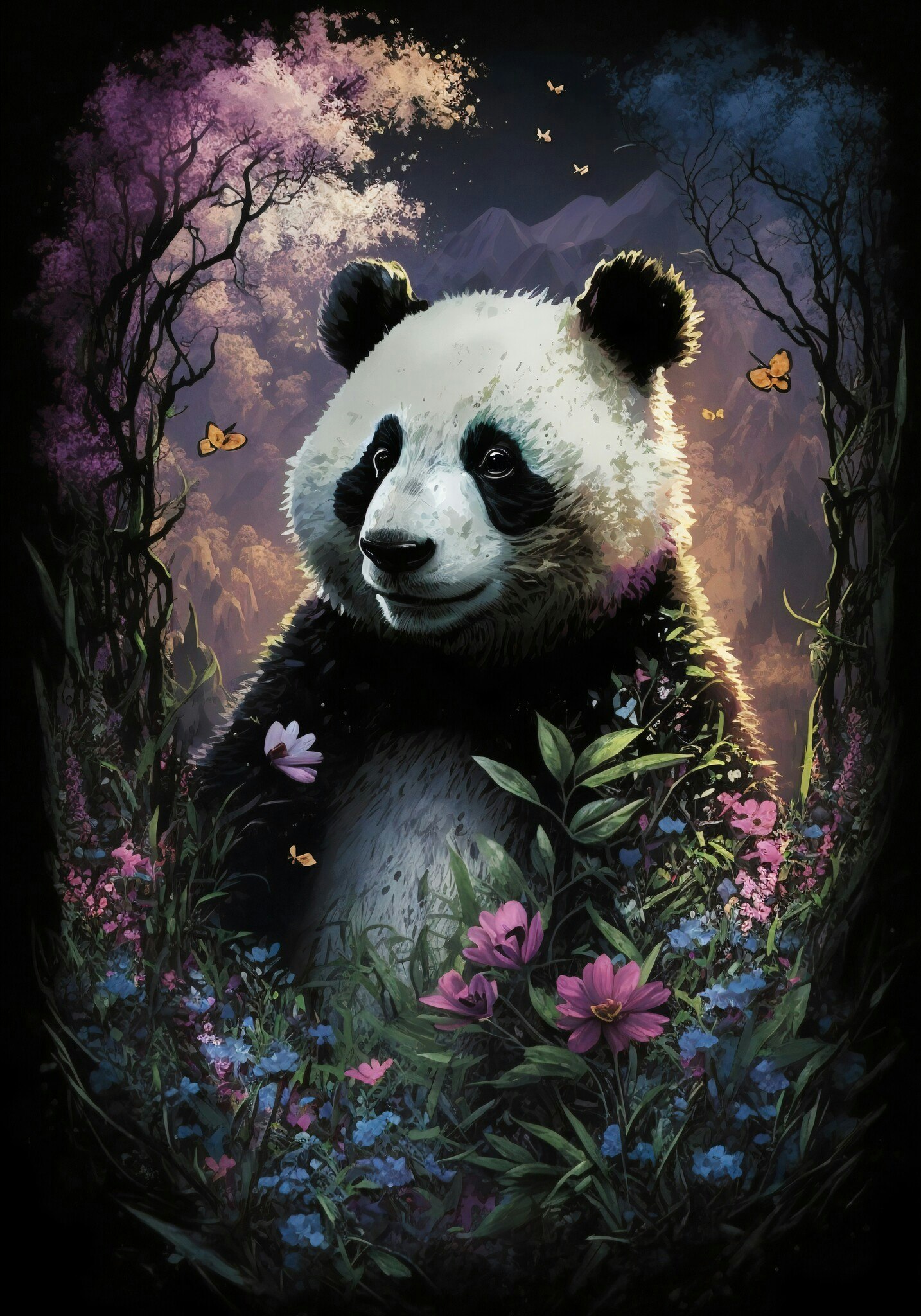 Panda i blomstereng