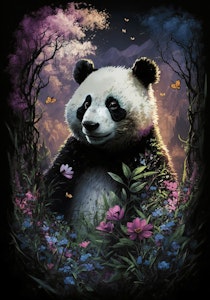 Panda i blomstereng