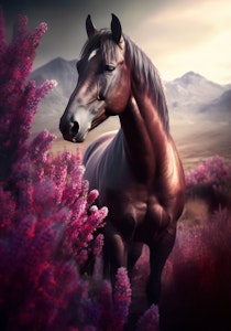 Hest i blomstereng