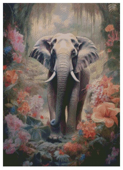Elefant i blomstereng