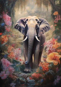 Elefant i blomstereng