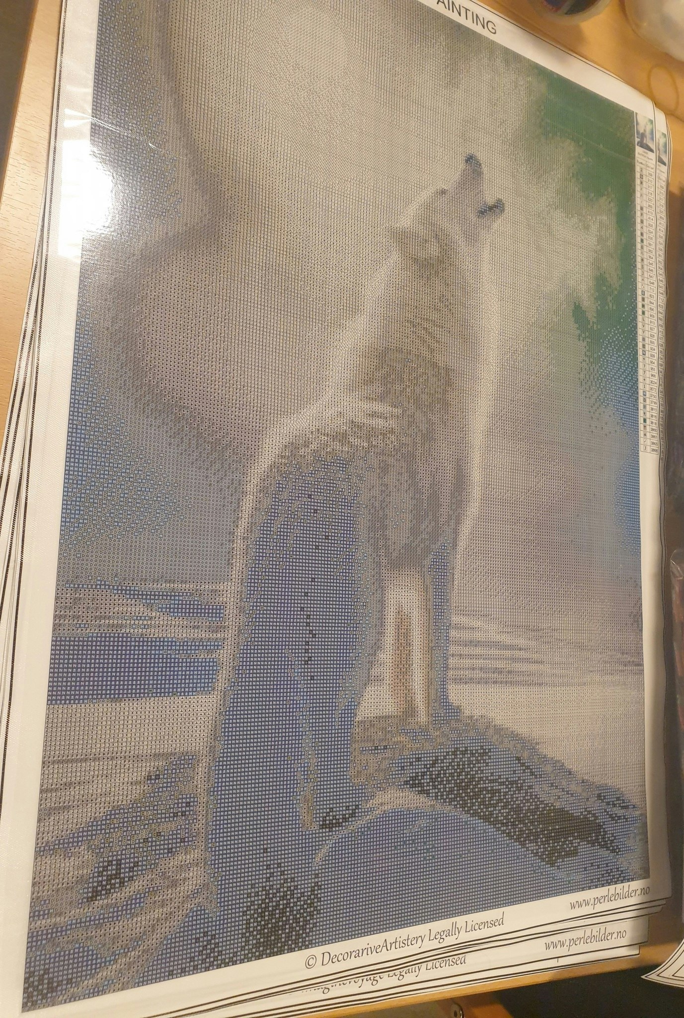 Hvit Ulv i nordlys ©VisualVibePrintsCo