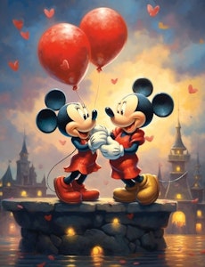 Micke og Mini med hver sin ballong ©Morgana.fantasy.ai