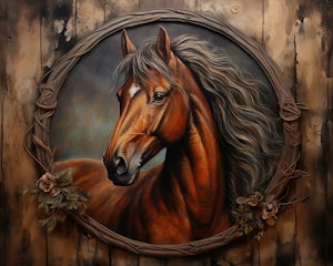 Brun hest i rund ramme ©Digital jpg4U