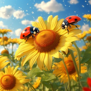 To marihøner på gul blomst ©Digitalpng4U
