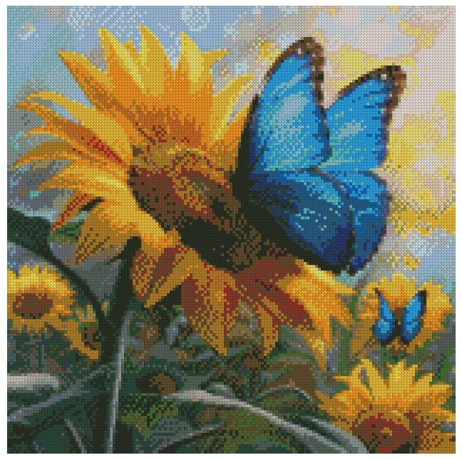 Blå sommerfugl i solsikke med krystallperler © Digitalpng4u