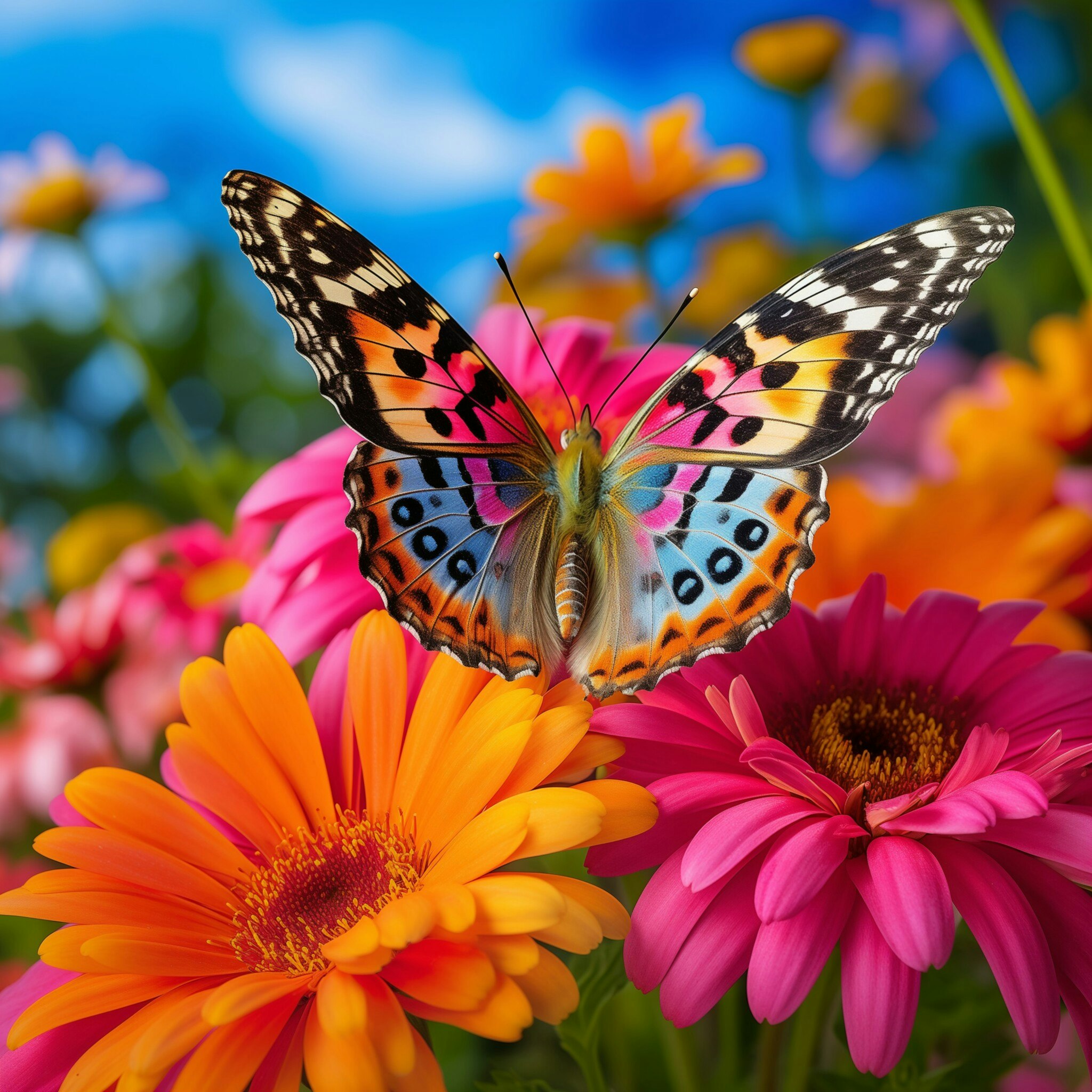 Sommerfugl på Gerbera med krystallperler © Digitalpng4u