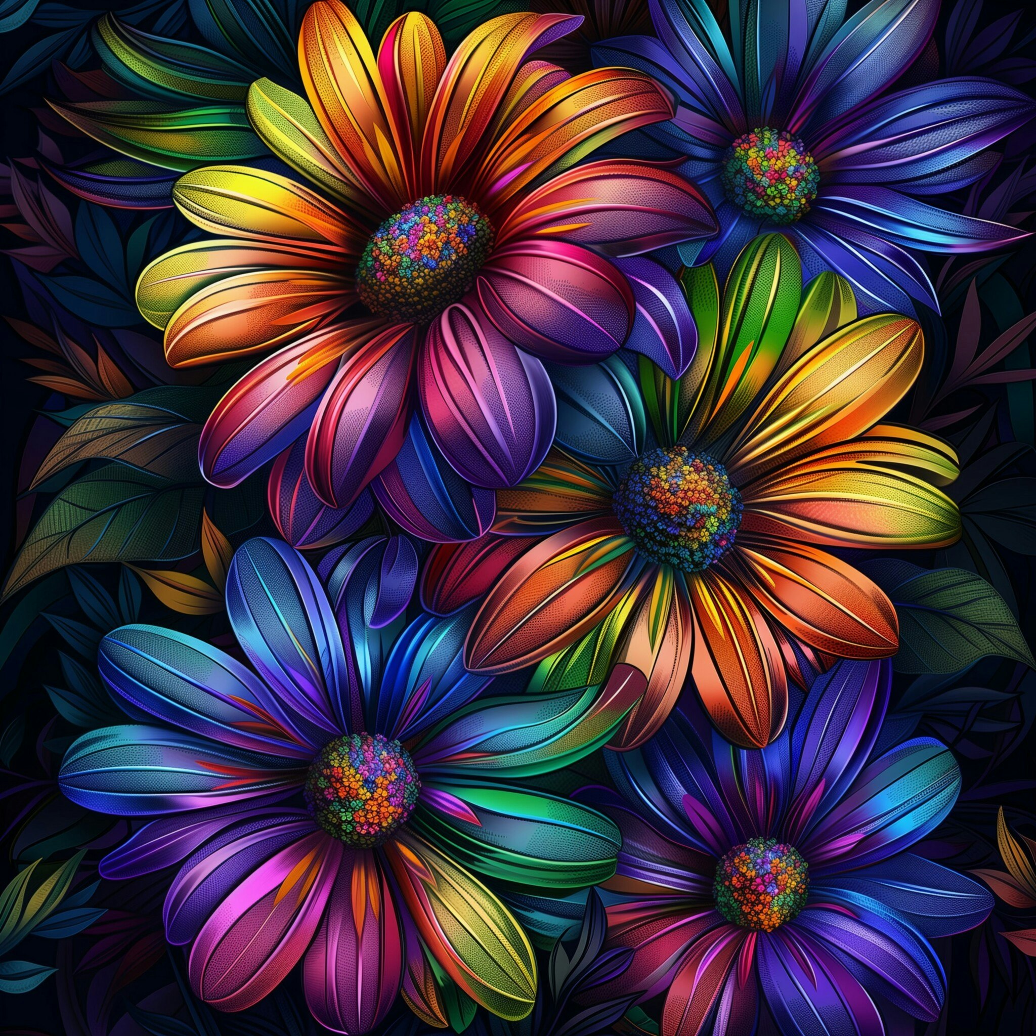 Blomster i regnbuens farger med krystallperler © Digitalpng4u