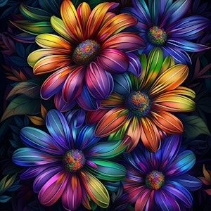 Blomster i regnbuens farger med krystallperler © Digitalpng4u