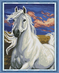 Korssting Hvit hest 55x44 cm