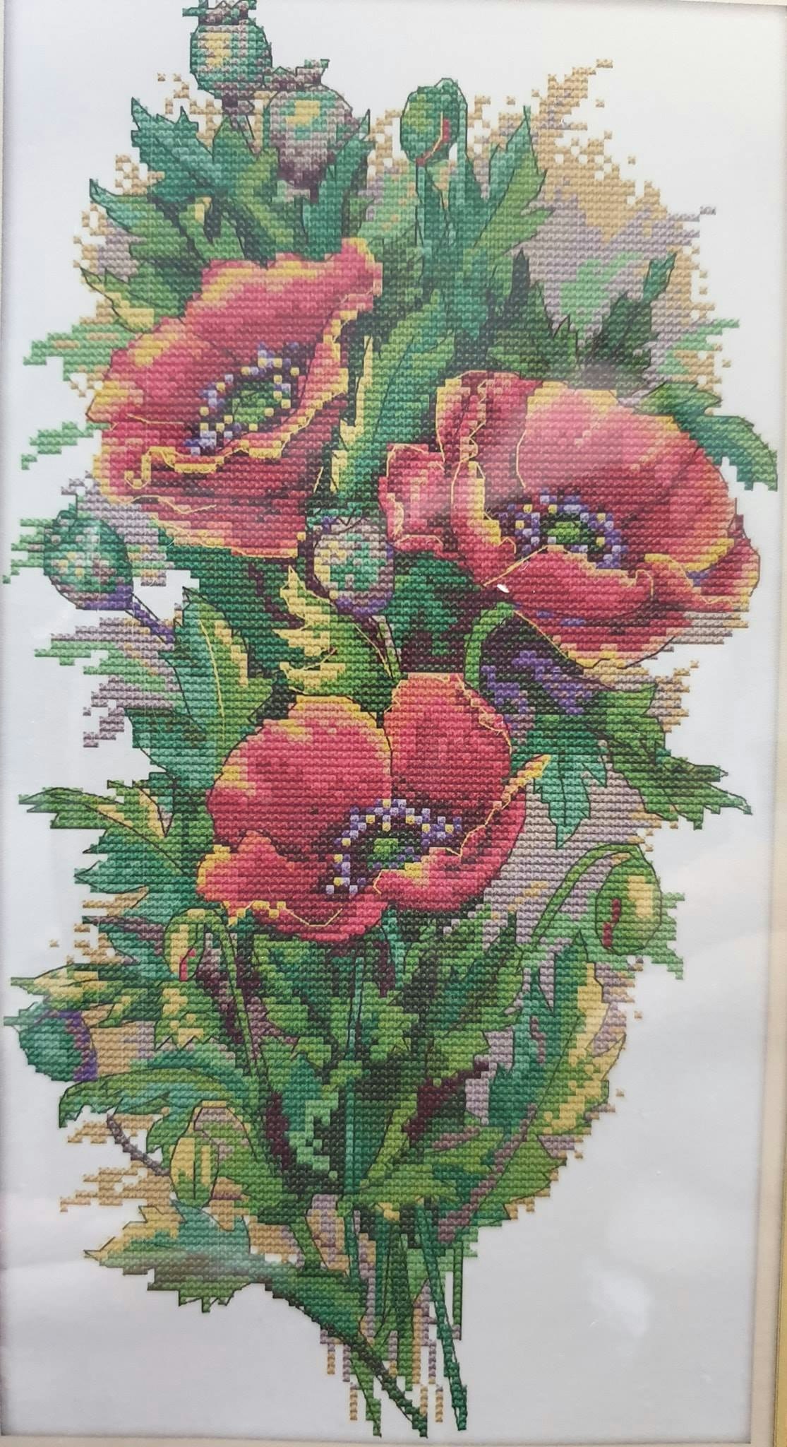 Korssting Valmuebukett 22x41cm