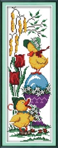 Korssting Egg og kyllinger 15x37cm