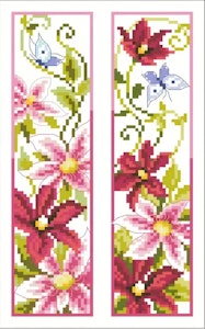 Broderi kit Korssting bokmerke rosa blomster 4,8x18,3