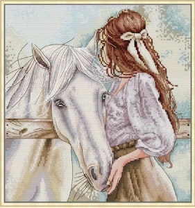Broderi kit Korssting jente og hest 31x33