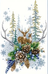 Broderi kit Korssting Hjort i skogen 22x34