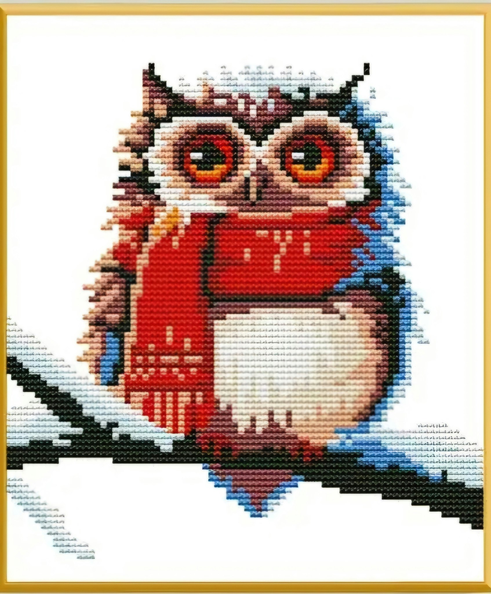Broderi kit Korssting ugle med skjerf 24x28