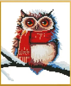 Broderi kit Korssting ugle med skjerf 24x28