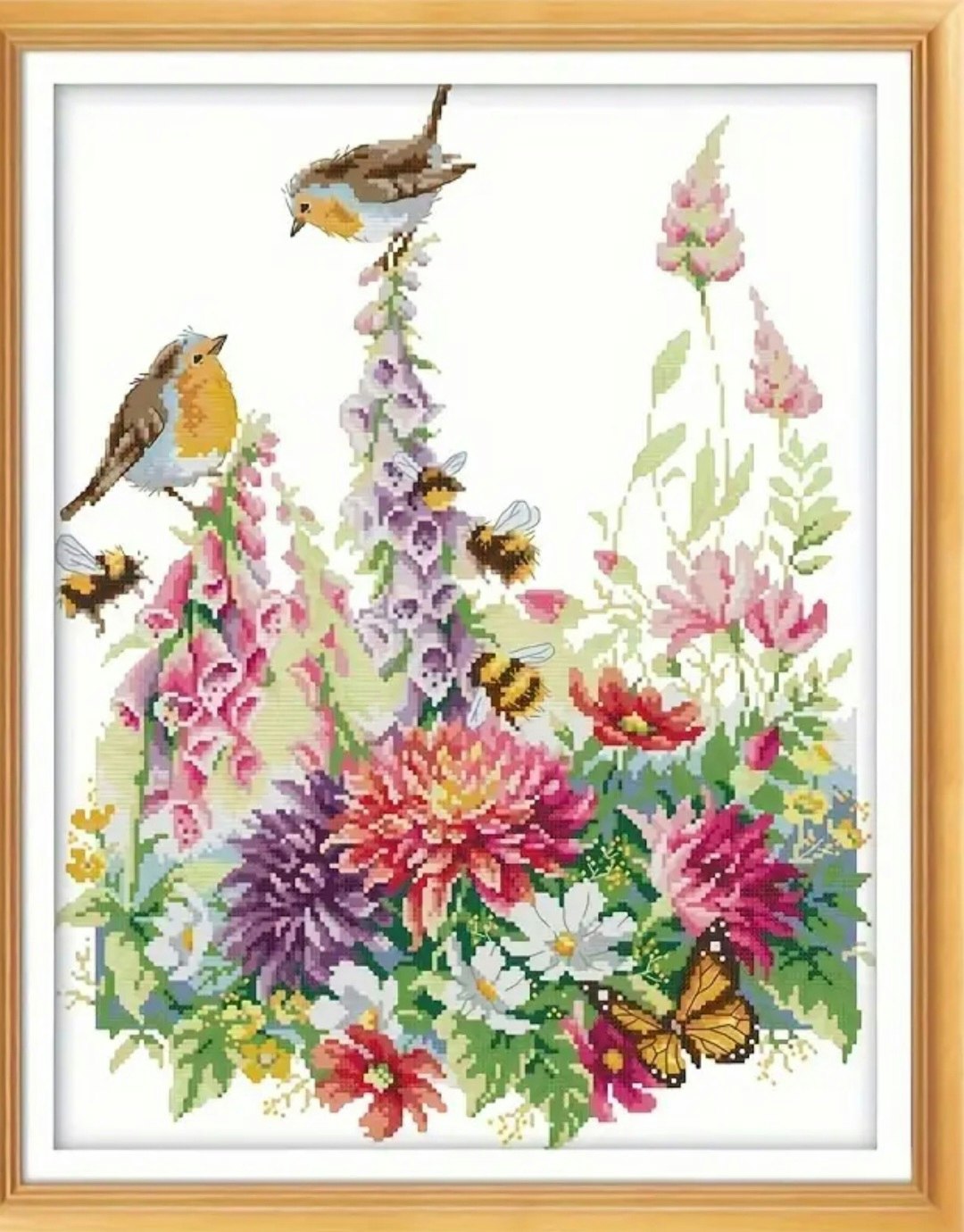 Broderi kit Korssting sommer blomster og fugler 38x48