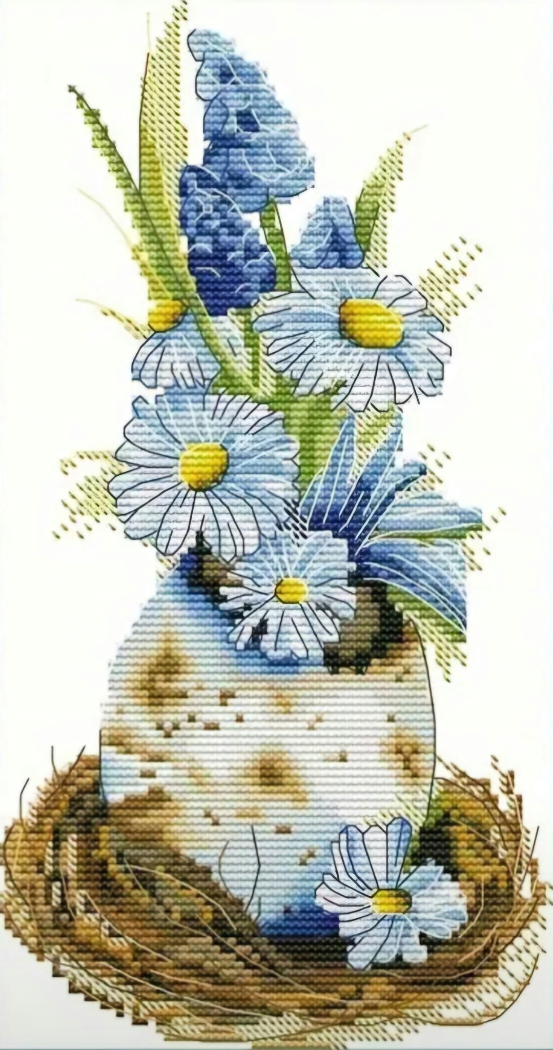Broderi kit Korssting blå blomster 22x40